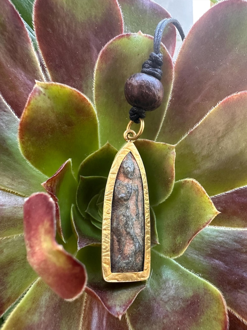 Thai Buddha Pendant: Sukhothai Buddha Necklace Pendant, Walking Buddha Pendant, 1.25 inches tall. image 4