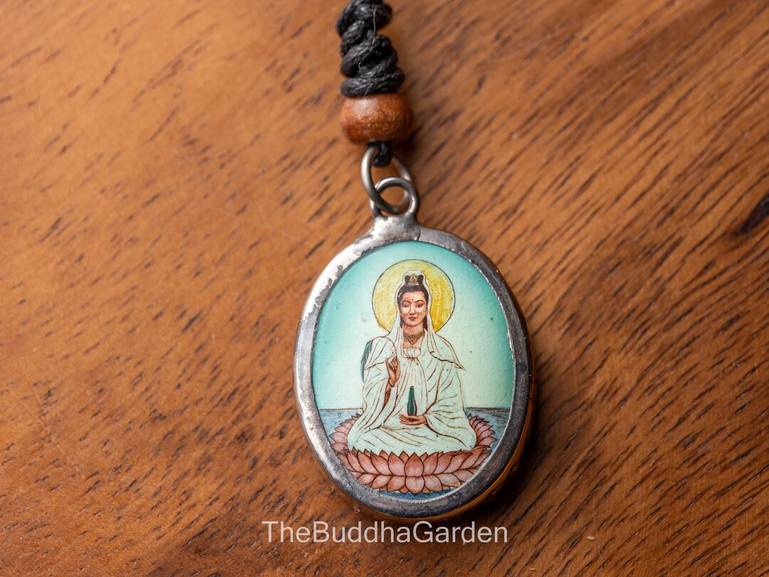 Kuan Yin Pendant Kuan Yin Buddhist Goddess Pendant With Cord Necklace