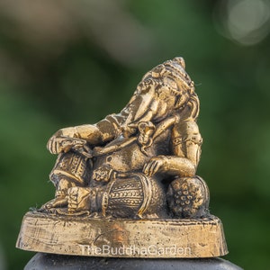 Ganesha Resting Statue, 2 Inch Ganesh Figurine Statues Made of Brass From Thailand, Small Alter Table Ganesha Statues