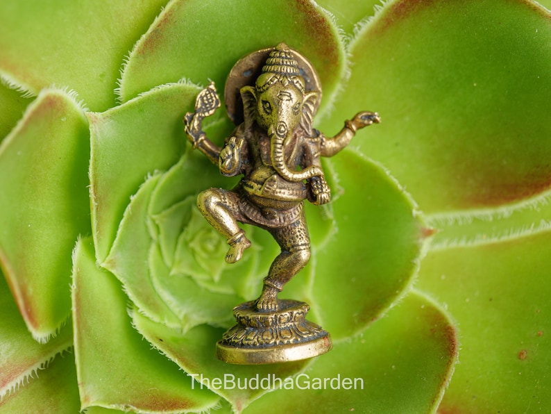 Dancing Ganesha Statue, 1.25 Inches Tall, Brass Dancing Ganesh Statue, Small Ganesha Figurine in Brass from Thailand Gold
