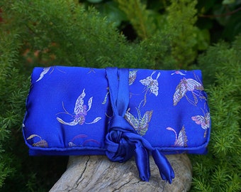 Satin Butterfly Jewelry Roll Bag