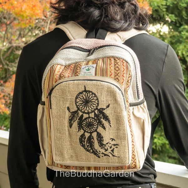 Hemp Dream Catcher Design Backpack: 14-inch Backpack with Dream Catcher Design Made of Hemp