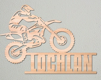 Dirtbike Room Sign, Personalised Name Sign, Motorbike Room Decor, Motocross Bedroom Sign, Wooden Kids Bedroom Sign