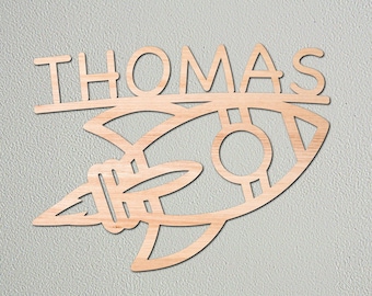 Rocket Room Sign, Personalised Name Sign, Spaceship Room Decor, Rocketship Bedroom Sign, Wooden Kids Bedroom Sign
