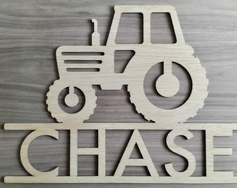 Personalised Tractor Name Sign | Custom Farm Sign | Wooden Kids Bedroom Sign