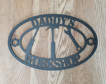 Customisable Workshop sign, Personalised shed sign, with workshop tools, Any name, any writing