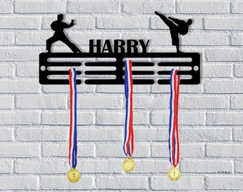 Personalised Medal Hanger Medal Holder Wall Display Rack Taekwondo Karate Martial Arts Combat Sports Any name