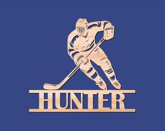 Personalized Ice Hockey Sign – Custom Name Laser Cut Wooden Wall Decor – Hockey Player Gift – Sports Room or Locker Room Sign