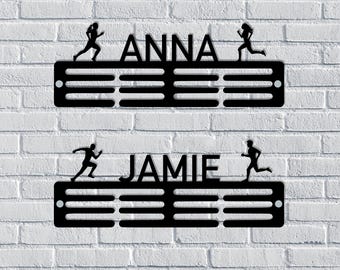 Personalised Medal Hanger Medal Holder Wall Display Rack Running - Girl or Boy Female Male Womens Mens Customisable with name