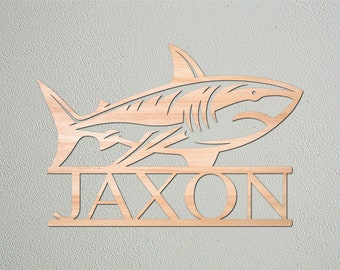 Shark Name Sign, Personalised Name Sign, Shark Room Decor, Shark Bedroom Sign, Wooden Kids Bedroom Sign