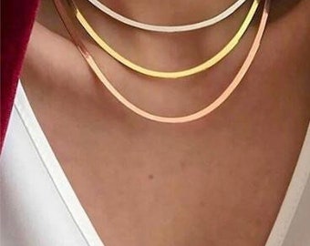 High Quality 925 Sterling Silver Necklace Snake Chain, Herringbone Chain. Silver, Gold, Rose Gold