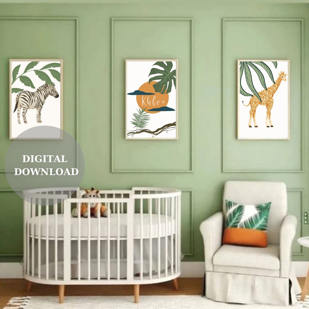 Personalized Safari Animal Print Set, Boho Nursery Decor (digital ...