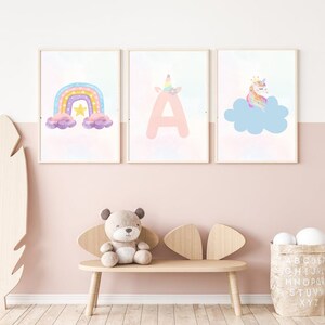 Set of 3 wall art Personalized name| Unicorn Nursery Decor|Unicorn clipart| unicorn stickers, safari nursery wall art digital