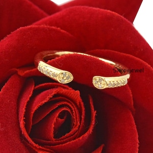 14k Solid Gold Diamond Cuff Ring: Open Band