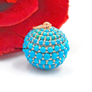 Gemstone Ball Charm, Turquoise Gemstone Ball Charm, Designer Ball Pendant, Handmade Gemstone Vintage Ball Pendant, Turquoise Ball Pendant