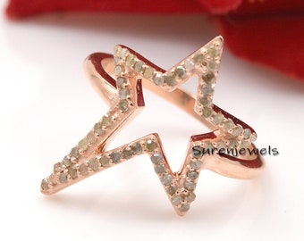 Star Shaped 14K Gold Diamond Ring, 14K Open Star Ring, Diamond Star Ring, Gold Star Ring, Yellow Gold Star Shape Ring