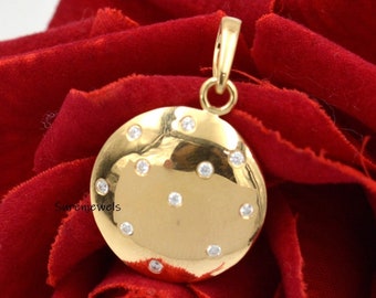 Colgante de disco de diamante en oro de 14 quilates: dije redondo de piedra preciosa