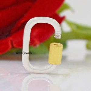 925 Silver Screw Carabiner Lock, Jewelry Connector Screw Lock, Plain Silver Square Carabiner Lock, Woman Screw Carabiner Lock Jewelry