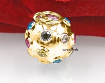 14k Gold Gemstone Ball Pendant: Diamond Star Design, Handmade