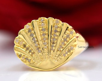 Sunrise Shell 14k Gold Ring: Hammered Hawaii Seashell Ring