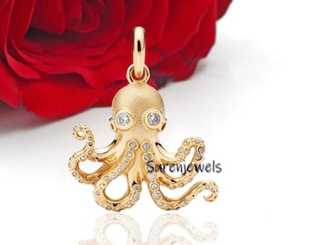 Solid 14k Gold Octopus Pendant, Designer Octopus Pendant, 14k Octopus Jewelry, Gold Octopus Pendant, 14k Gold Pendant