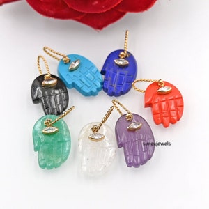 14K Gold Malachite Figa, Gold Gemstone Figa Hand, Turquoise Figa Hand Symbol Pendant, 14K Hamsa Hand Charm, Coral Figa, 14K Lapis Figa Charm