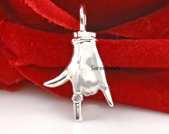 Pendentif Main Figa En Argent Sterling 925 Avec Corail Naturel - Fait Main En Inde - Bijou Porte-bonheur Vintage