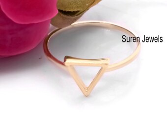 Hammered Sterling Silver Triangle Ring: Open Geometric Design