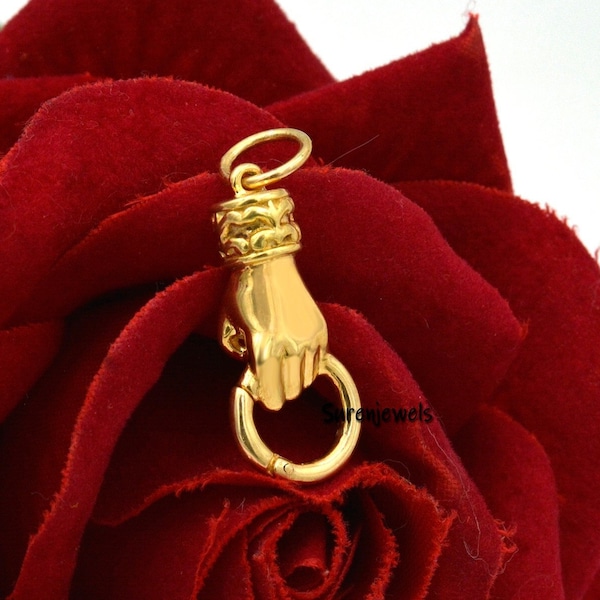 14K Gold Figa hand Charm Holder, Hand Holding Ring Connector
