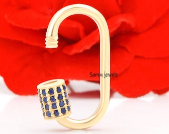 14k Solid Gold Natürlicher Blauer Saphir Karabinerverschluss, Schöner Designer Karabiner Lock Solid Gold Diamant Verschluss, Handgefertigter Verschluss Schmuck