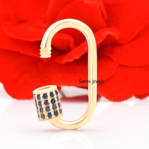 14k Solid Gold Natural Blue Sapphire Carabiner Lock Clasp,Beautiful Designer Carabiner Lock Solid Gold Diamond Clasp,Handmade Clasp Jewelry