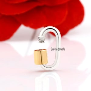 925 Silver Two Tone Carabiner Lock, Carabiner Lock, Carabiner Pendant, Solid Silver Carabiner, Baby Carabiner Lock, Solid Carabiner Jewelry