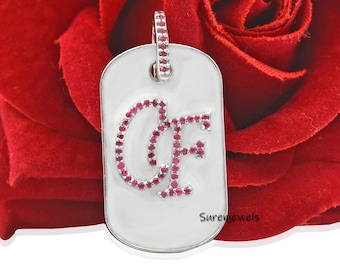 925 Silver Dog Tag Pendant: Diamond Letter Monogram