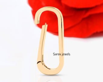 14k Gold Charm Holder, Removable Hinged Connector Pendant Bail Clasp, Push Lock Ring