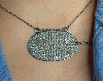Details about / Genuine Pave Diamond Disc Pendant Gold Plated 925 Silver 18/" Link Chain Jewelry
