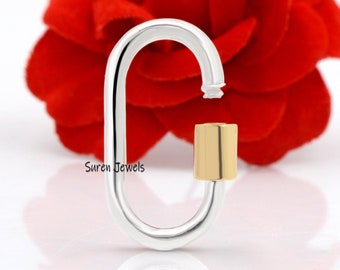 Sterling Silver Carabiner Lock: Yellow Gold Plated Screw, Jewelry Connector