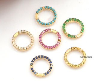14k Gold Diamond Charm Holder: Round Charm Enhancer, Connector