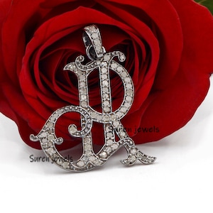 925 Silver Diamond Monogram, Pave Diamond Monogram Pendant, 925 Silver Diamond Monogram Initial Pendant Jewelry, Custom Monogram Pendant