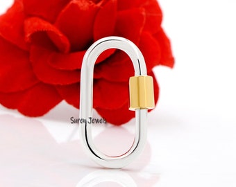925 Sterling Silver Oval Carabiner Lock with Gold Screw
