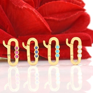 14K Solid Gold Charms Holder, Solid Gold Enhancer Lock, Turquoise Charm Holder, Diamond Push Lock, Oval Snap Lock, Clasp Charm Lock Jewelry