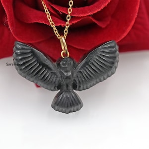 14K Gold Carved Turquoise Bird Pendant: Designer Gemstone Jewelry