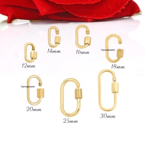 14k Gold Plated 925 Silver Carabiner Lock: Oval Jewelry Clasp