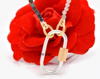 925 Silver Carabiner Lock: Gold Screw, Oval Jewelry Supplier