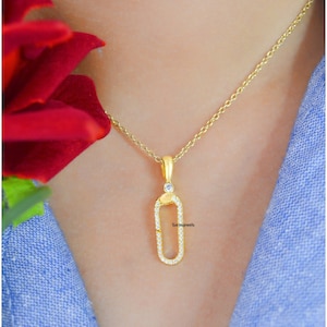 14K Yellow Gold Connector Lock, White Topaz Charm Holder, Connector Push Lock, Jewelry Enhancer Lock, Handmade Charm Holder Jewelry