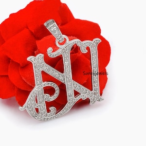 Sterling Silver NJ-JN Letter Monogram Pendant: Cubic Zirconia Initial Jewelry
