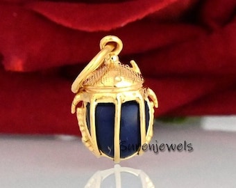 14k Gold Gemstone Beetle pendant, Gemstone Scarab Amulet Pendant, Hand Carved Scarab Pendant, Scarab Amulet Pendant, Gold Scarab Pendant