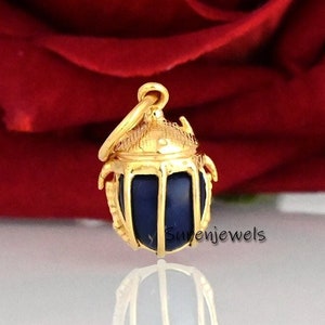 14K Gold Small Scarab Pendant, Gemstone Scarab Pendant, Hand Carving Scarab, Scarab Amulet Charm,Carved Scarab Pendant,Designer Scarab Charm