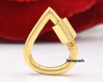 14K Gold Teardrop Carabiner Clasp, 14k Gold Drop Carabiner Charm & Pendant, Teardrop Carabiner, Solid Gold Carabiner, 14k Gold Carabiner