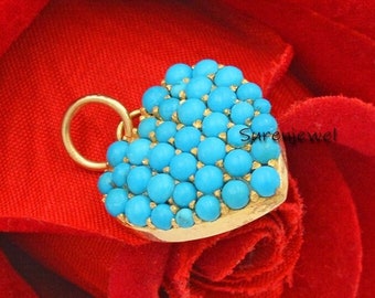 14K Gold Turquoise Heart Pendant: Dainty Gemstone Charm
