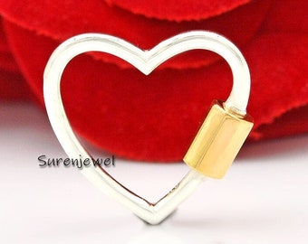 925 Silver Heart Carabiner Lock: Plain Screw Clasp (20MM)